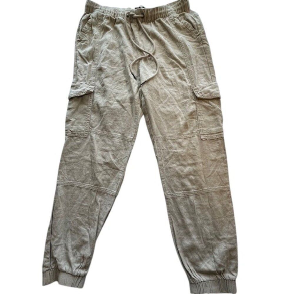 Rewash Light Tan Linen Blend Jogger Style Pants- Size M